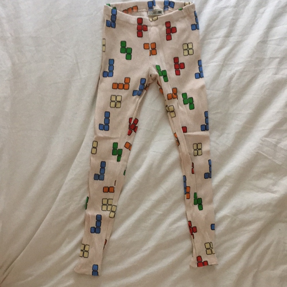 Beige Tetris Print Kids Leggings